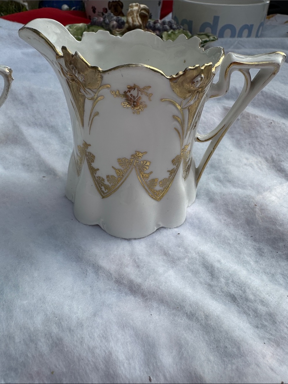 White Porcelain Gold-Trimmed Creamer Pitcher